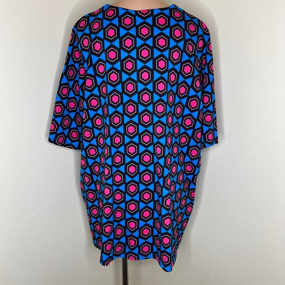 Ulla Popken Top 24/26 Womens Geometric Split Neck Cotton Blend Short Sleeve New - Picture 4 of 10